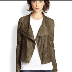 Vince Olive Green/Brown Leather Moto Jacket Sz XS